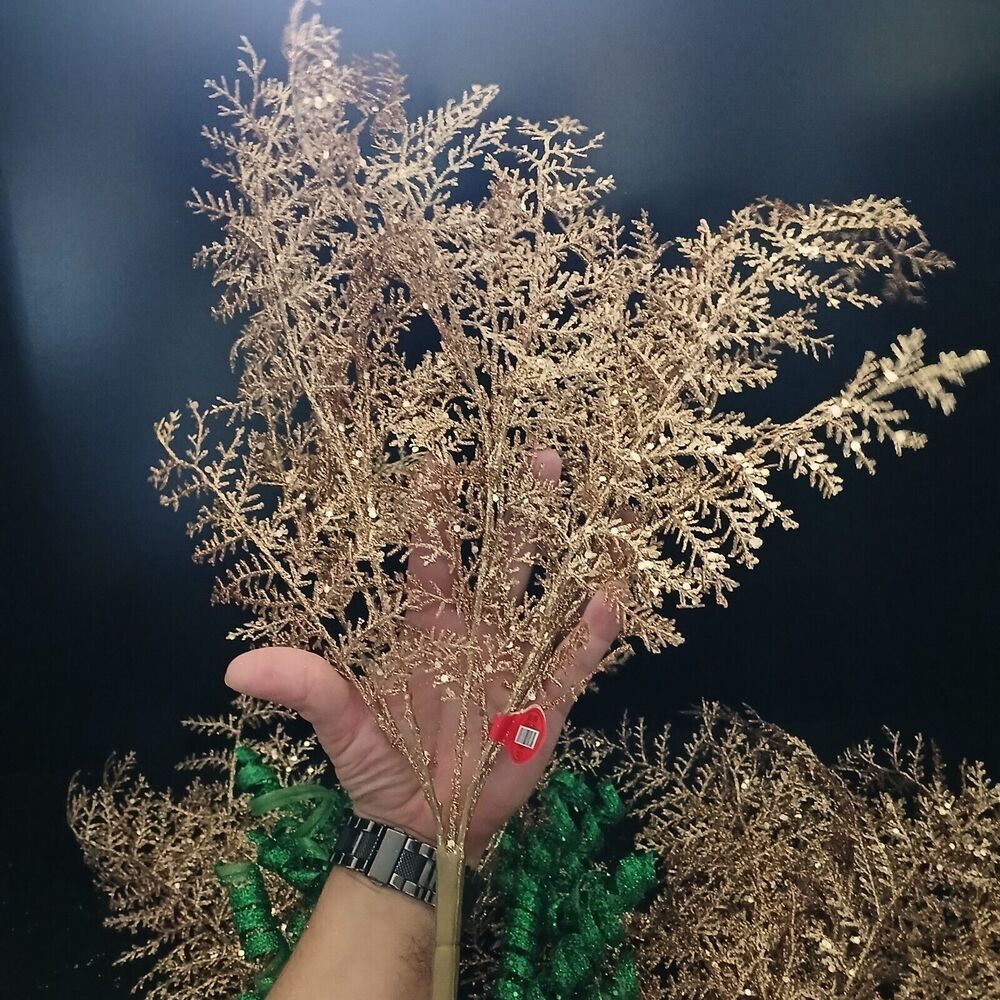 Hobby Lobby Large Christmas Holiday Floral Decor Pine Leaf Gold-Glitter Plastic - Picture 4 of 12